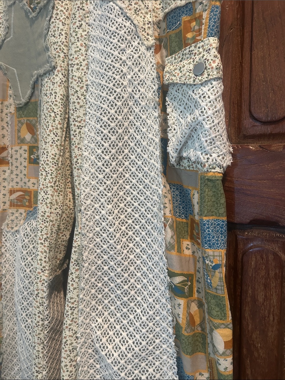POL Patchwork Wide-Leg Pants in Cream, Blue and Green - Picture 3 of 5